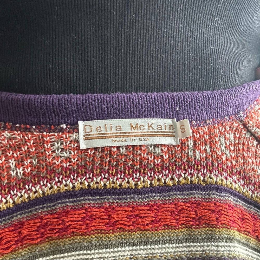 Vtg Colorful Floral Striped Knit Cardigan Sweater Button Up VNeck Oversize Small - Picture 6 of 8